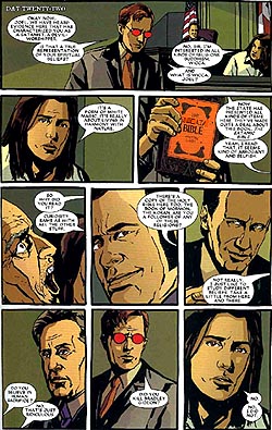 Daredevil: Redemption #5, page 19, Matt Murdock asks his client about his Book of Mormon